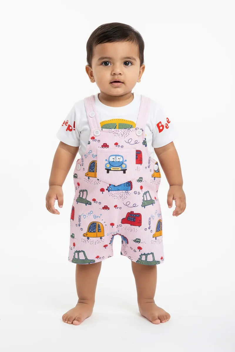 Cotton T-Shirt and Dungaree Set for Baby Boy - Pink