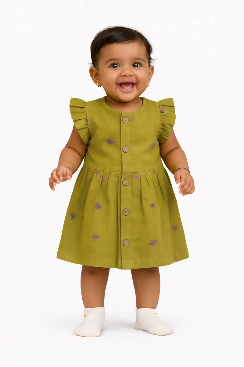 Muslin Frock for Baby Girl - Olive Green