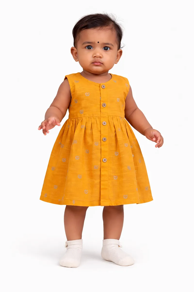 Silk Cotton Sleeveless Frock for Baby Girl - Yellow