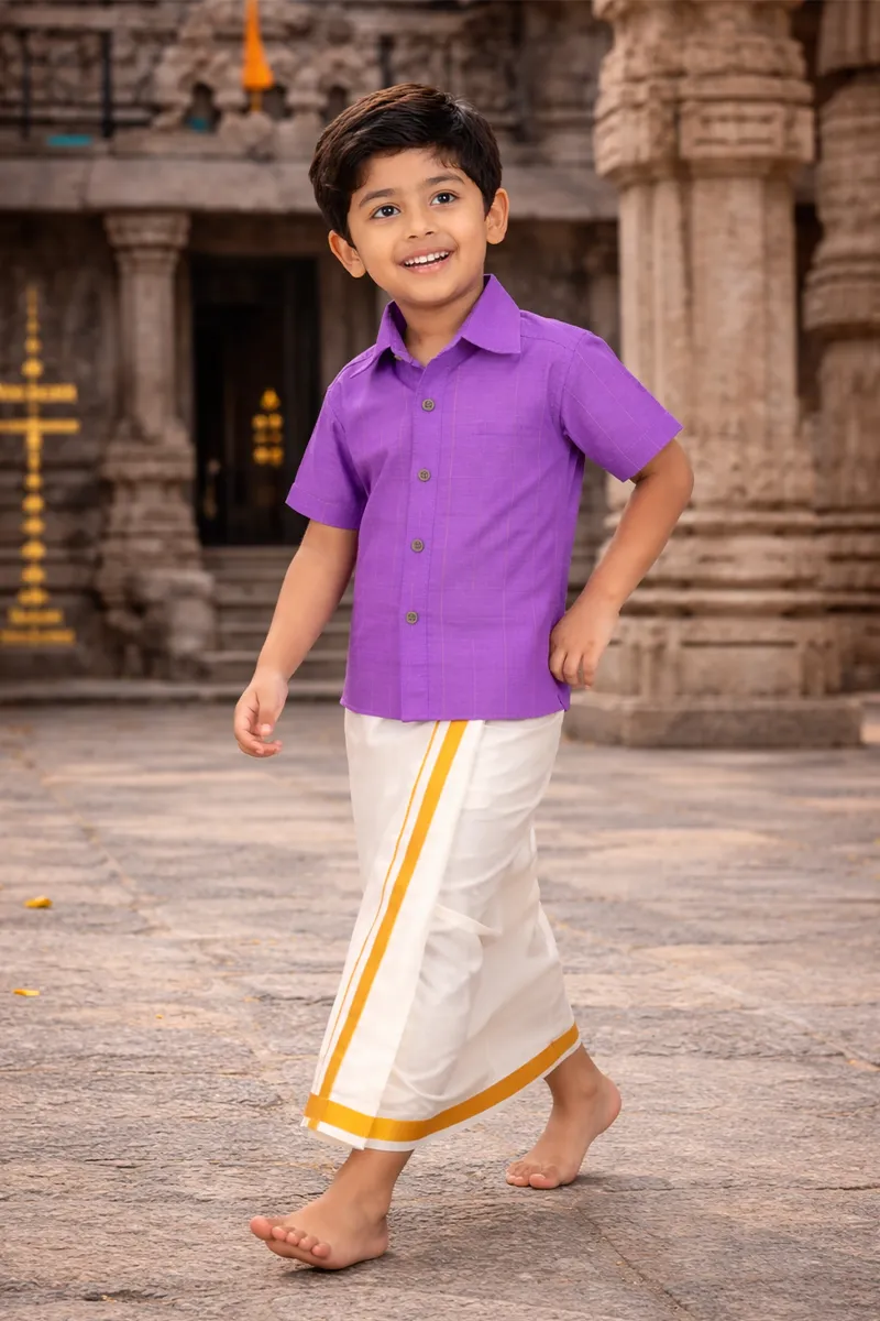 Art Silk Shirt & Dhoti Set for Boys - Purple