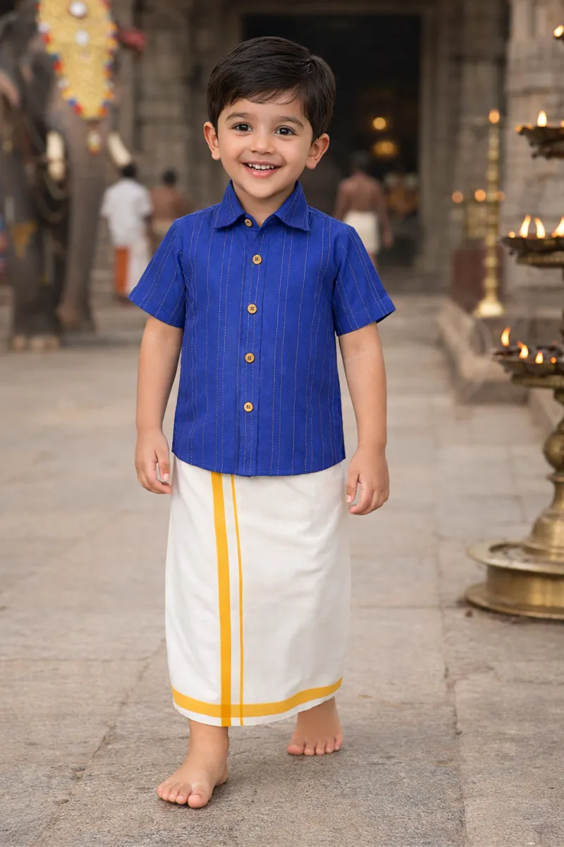 Art Silk Shirt & Dhoti Set for Boys - Royal Blue