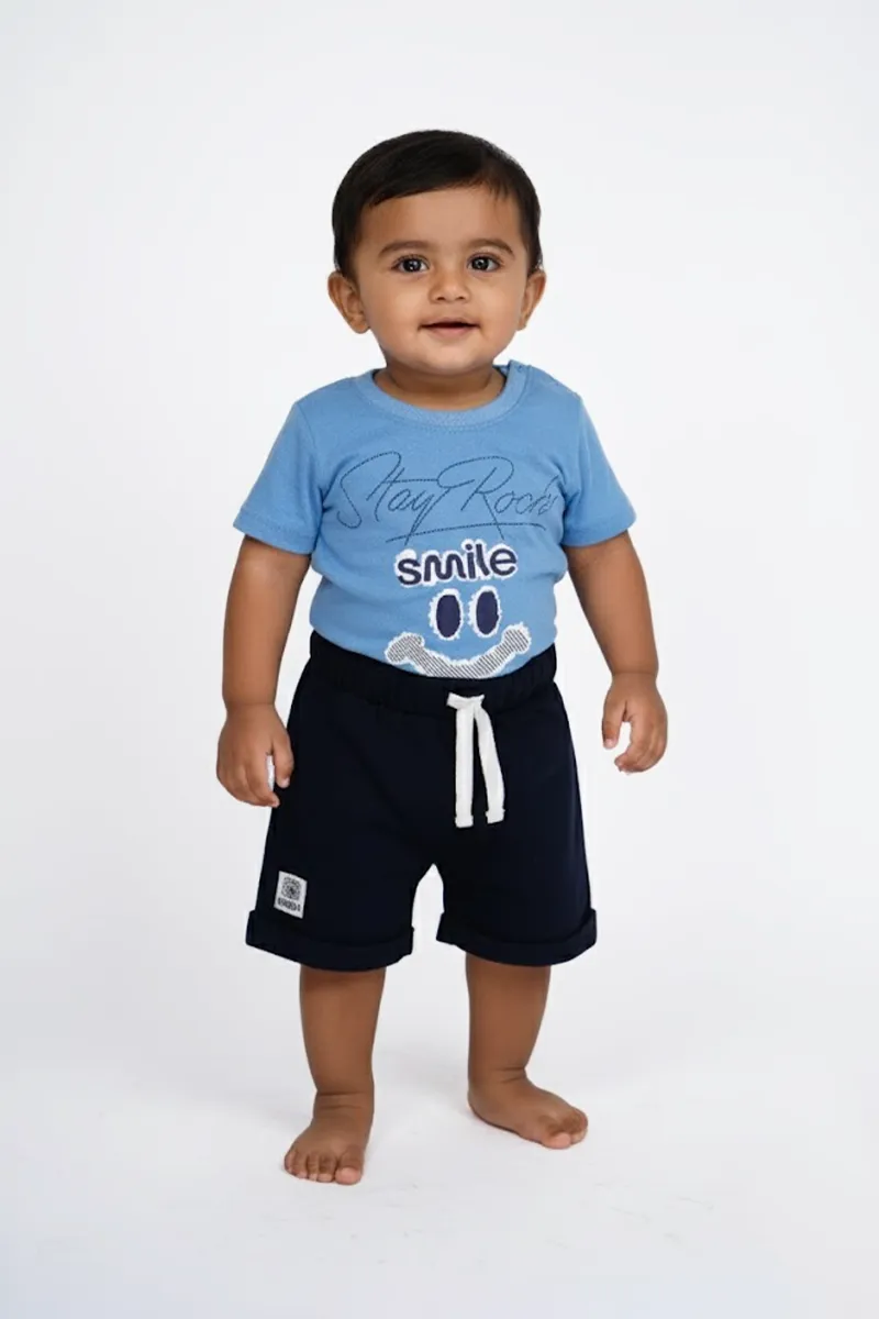 Cotton Printed T-Shirt and Shorts Set for Baby Boy - Blue