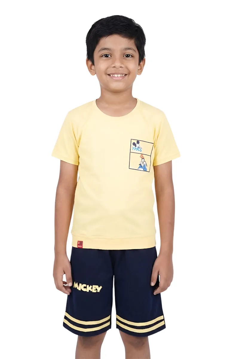 Boy's Cotton Solid T-Shirt with Shorts Set - Yellow 036488YEL910YEA