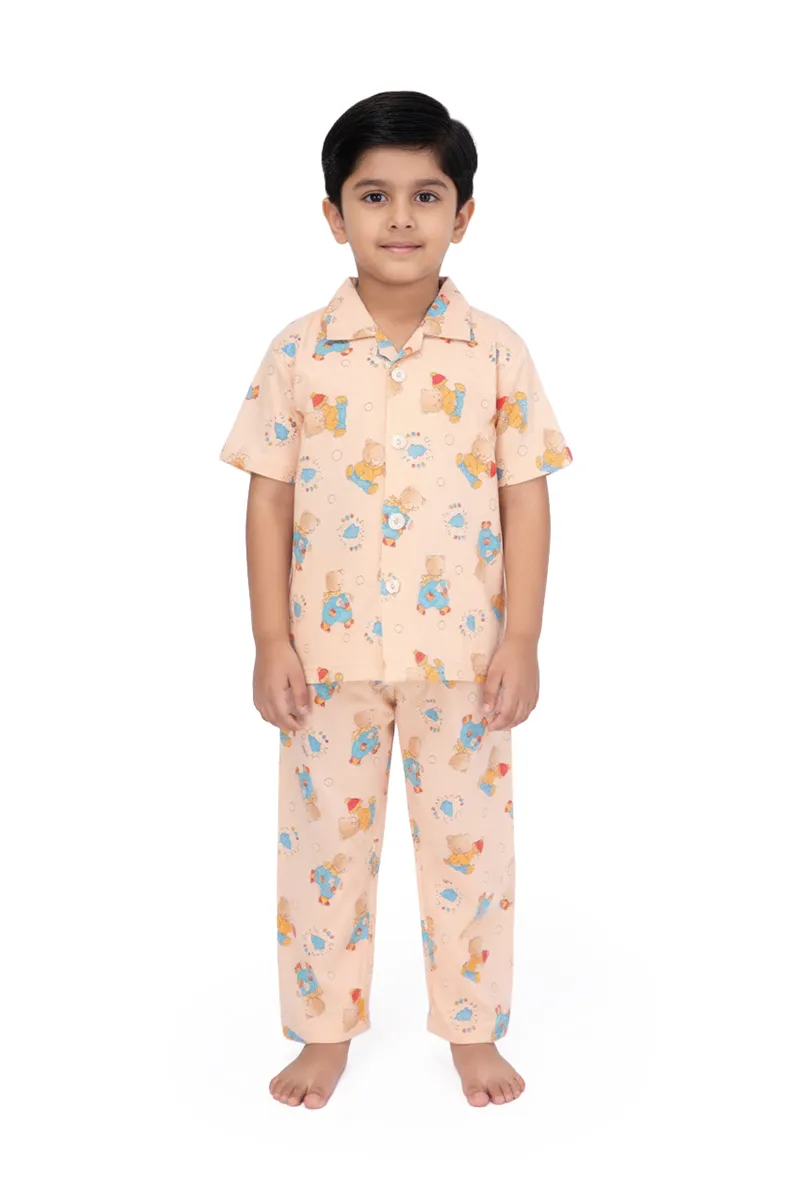 Boy's Cotton Printed Pyjama Set - Tan 036498TAN910YEA