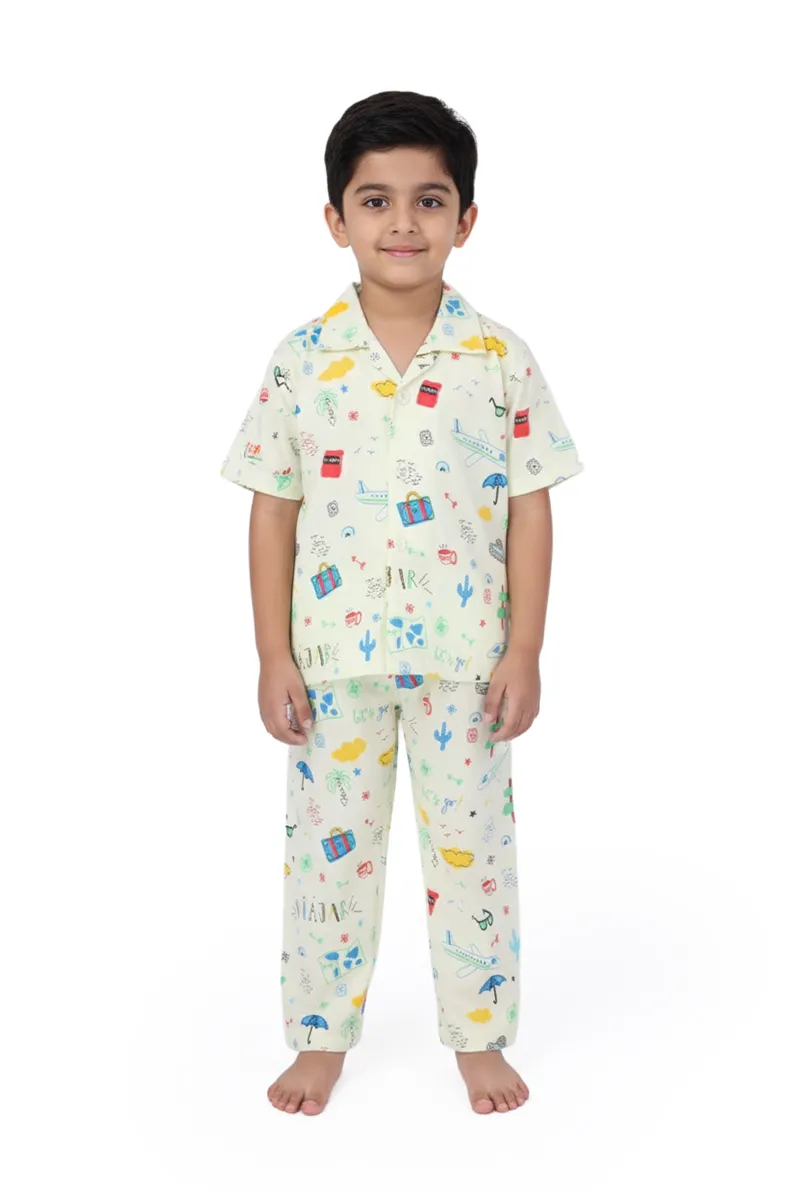 Boy's Cotton Printed Pyjama Set- Green 036499GRE23YEA