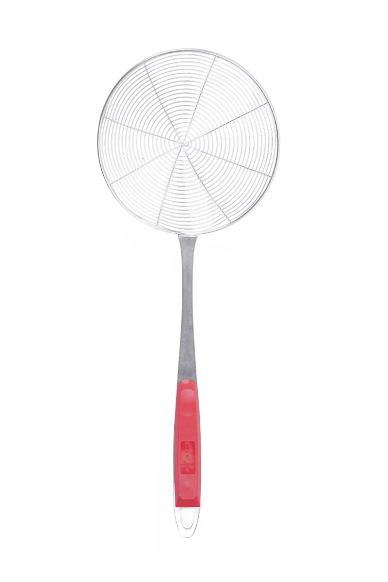 Stainless Steel Oil Strainer with Plastic Handle, Red - 43 Cm