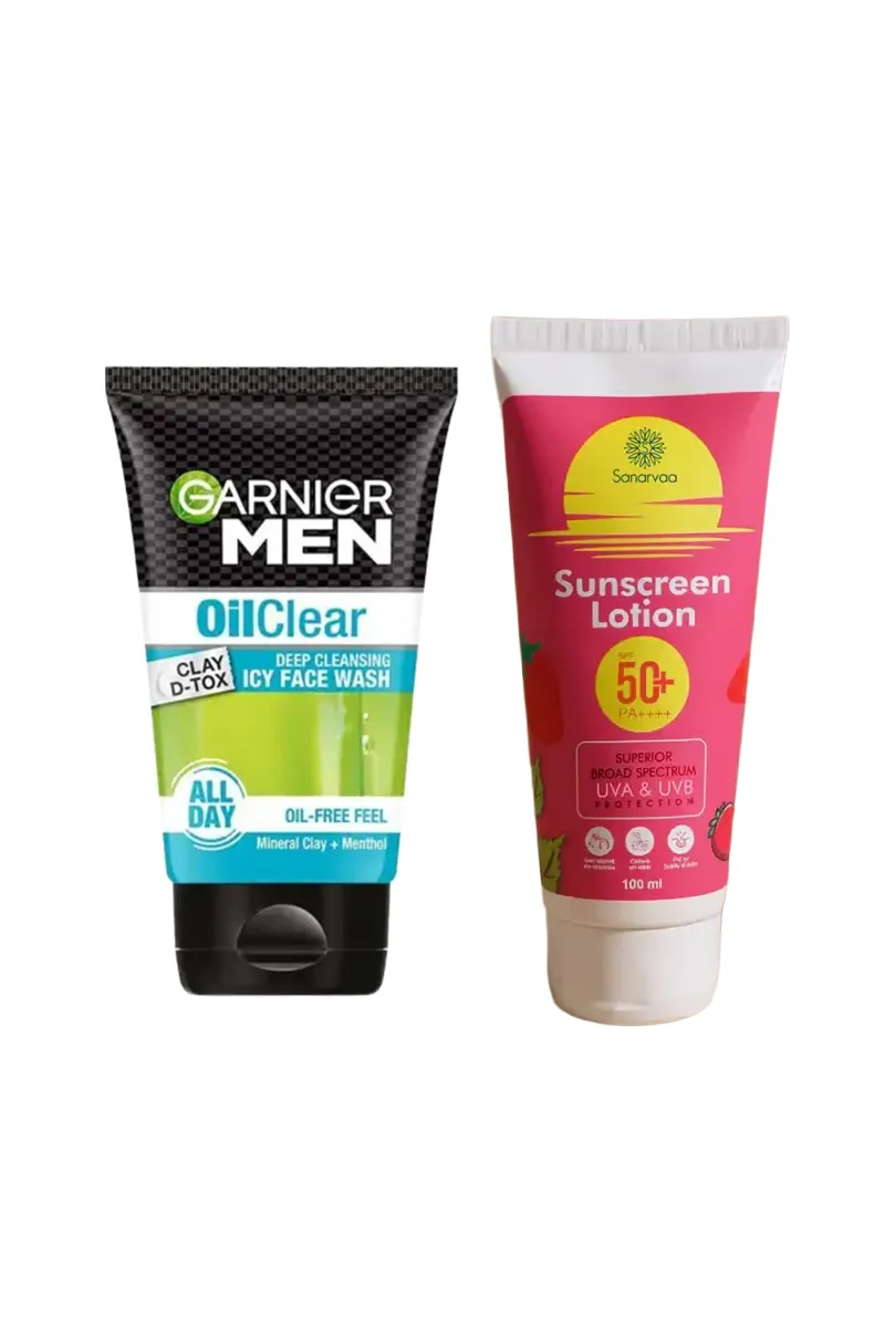 Oil Control & Sun Protection Combo (Garnier Men Clay D-Tox Face Wash + Sunscreen Lotion SPF 50+)