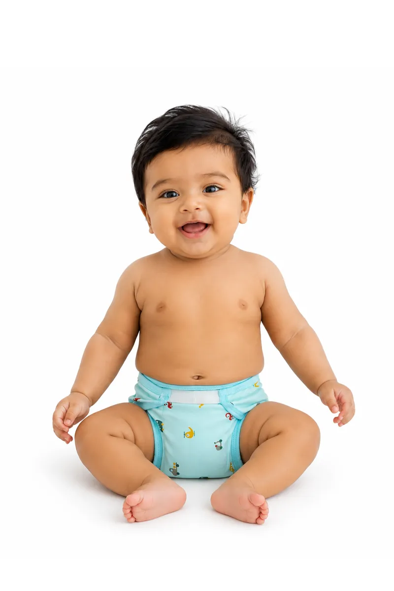 Cotton Reusable Baby Diaper with Velcro Closure - Green BC000396GRN03M