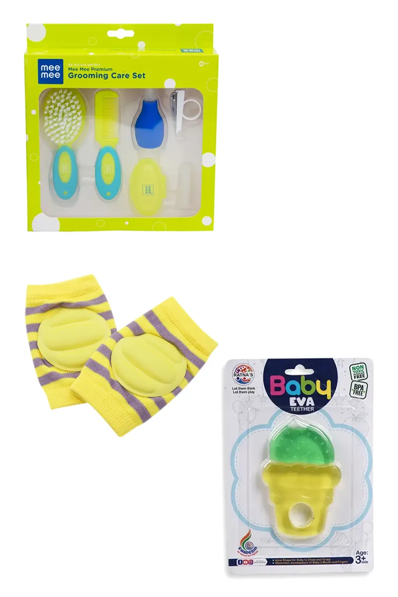 Baby Grooming Set + Ice Cream Teether + Knee Pads Combo