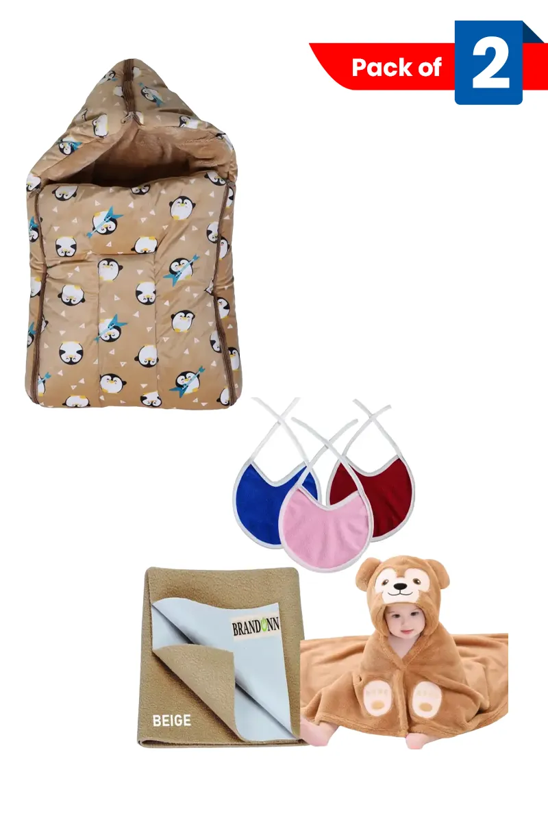 Baby Comfort & Care Combo + 4 Pcs Hooded Blankets + Neck Pillow & 3 Cotton Bibs Combo