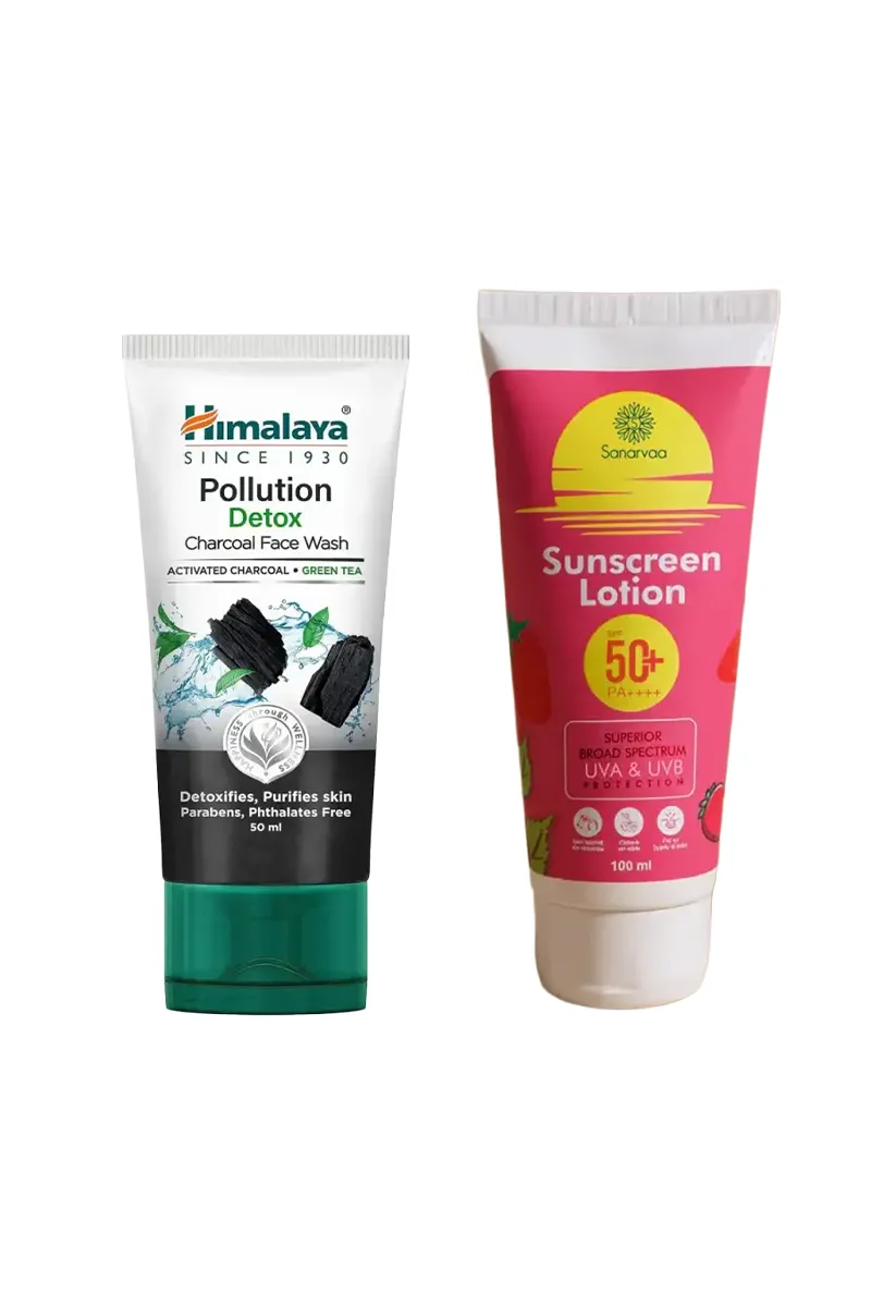Detox & Sun Protection Combo (Himalaya Charcoal Face Wash + Sanarvaa Sunscreen SPF 50+ PA++++)