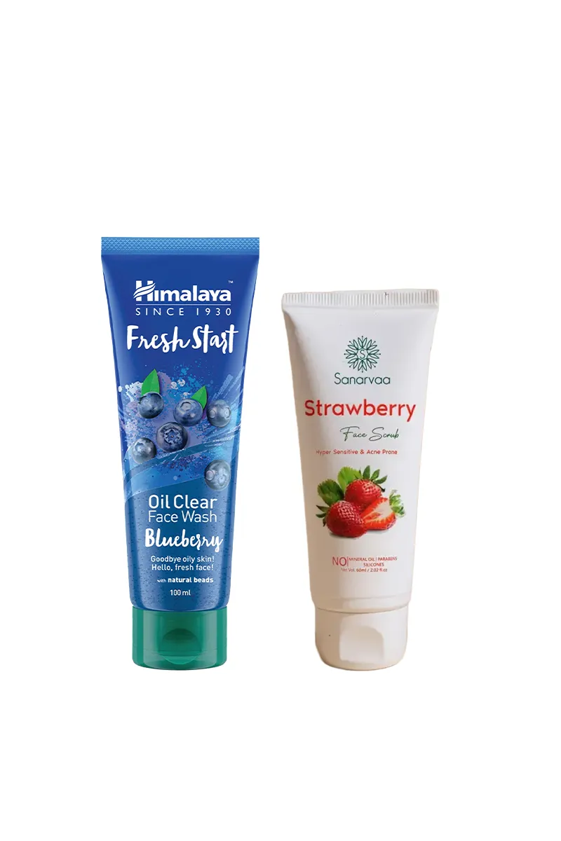Oil Control & Glow Combo (Himalaya Blueberry Face Wash + Sanarvaa Strawberry Face Scrub)