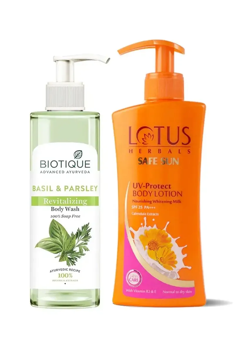 Lotus Safe Sun Body Lotion + Biotique Body Wash Combo