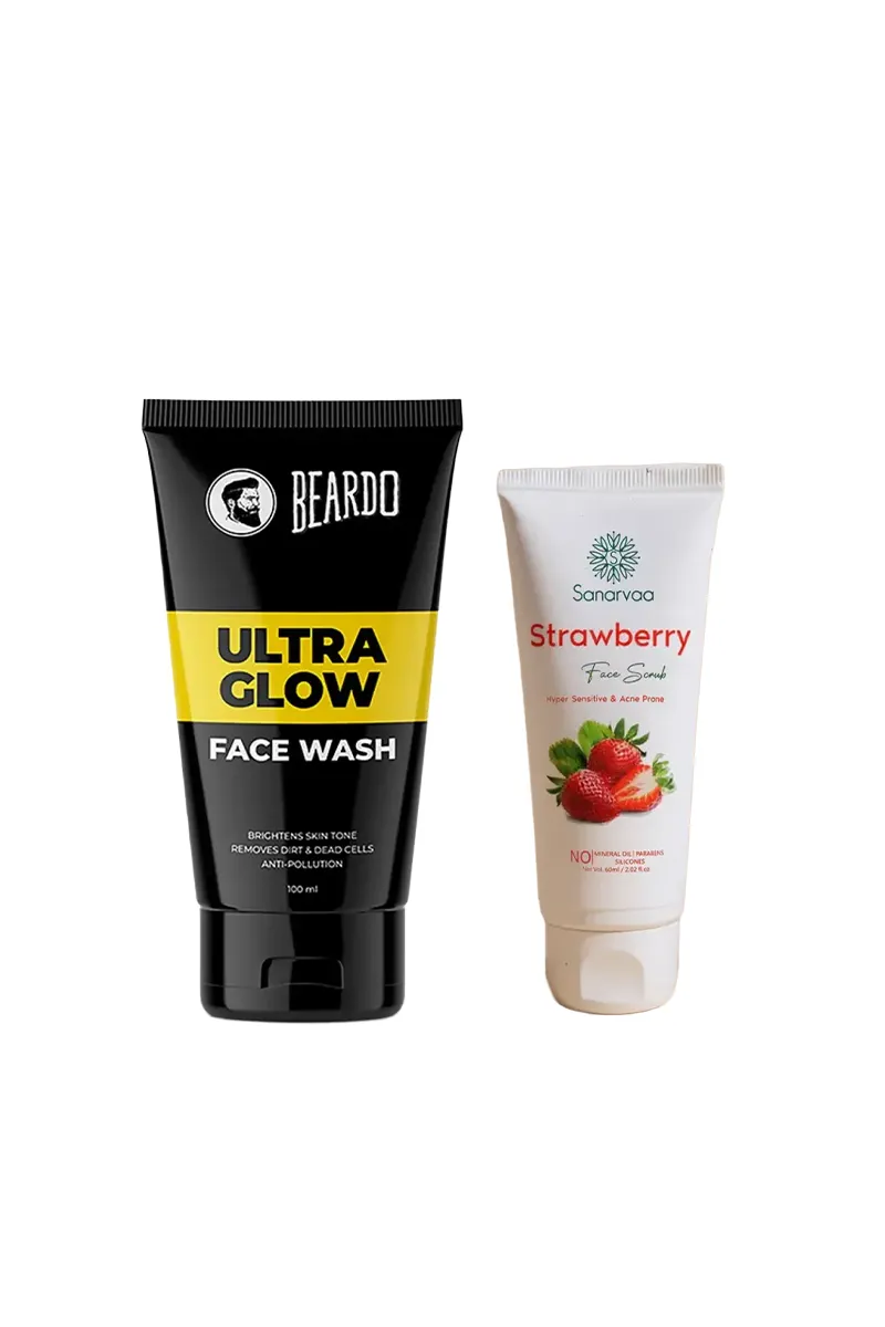 Glow & Protection Skin Care Combo (Beardo Ultraglow Face Wash + Sanarvaa Strawberry Face Scrub) 2