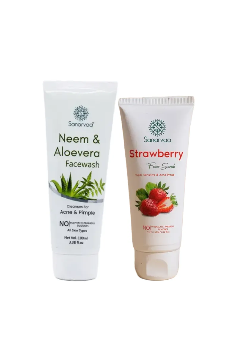 Purify & Glow Skin Care Combo (Neem & Aloe Vera Face Wash + Sanarvaa Strawberry Face Scrub) 2