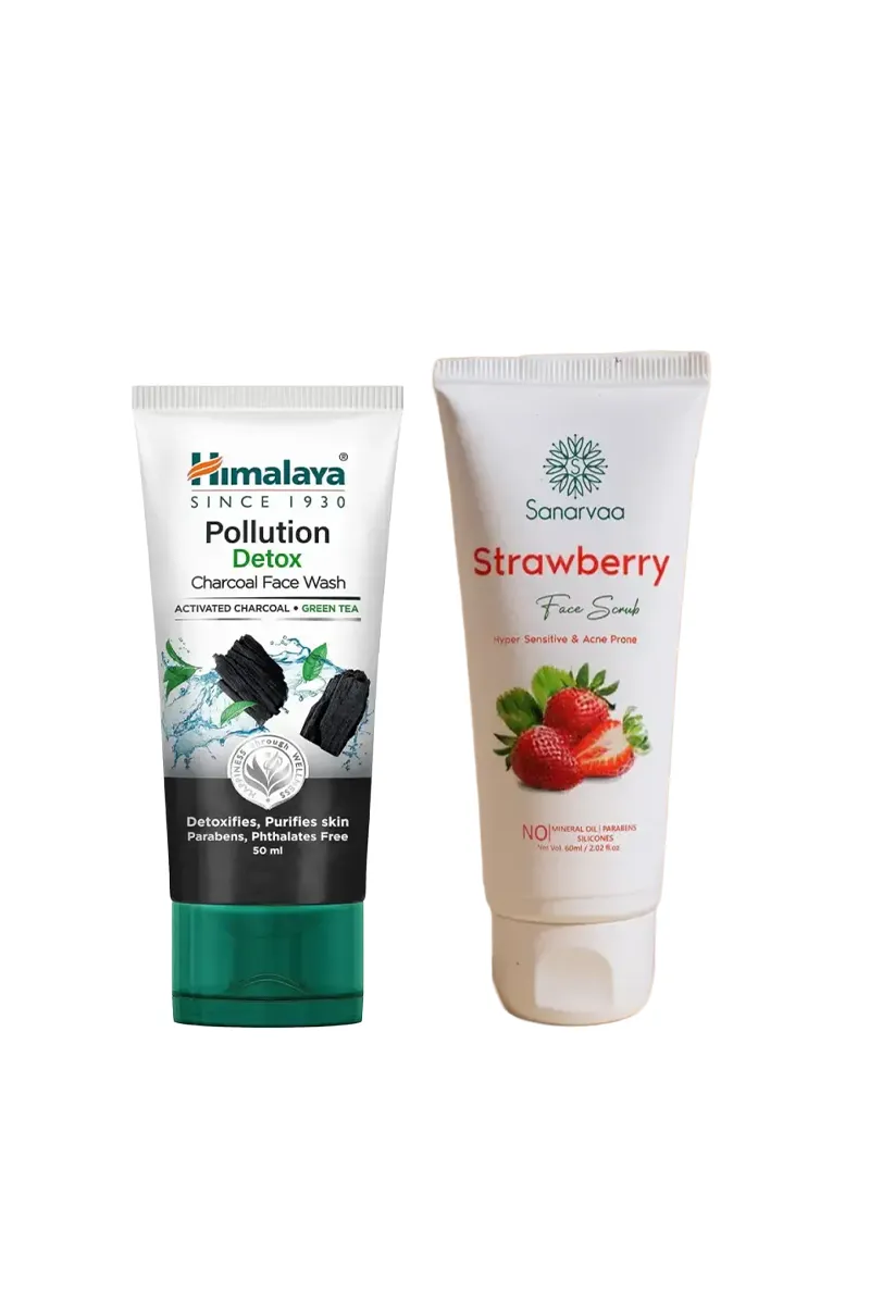 Detox & Glow Skincare Combo (Himalaya Charcoal Face Wash + Sanarvaa Strawberry Face Scrub) 2