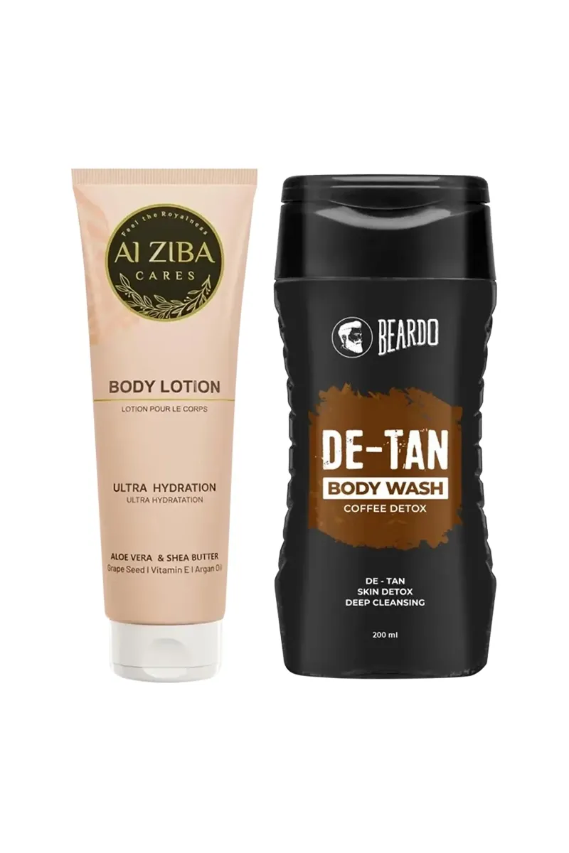 Alziba Cares Body Lotion + De-Tan Aloe Vera & Coffee Body Wash Combo