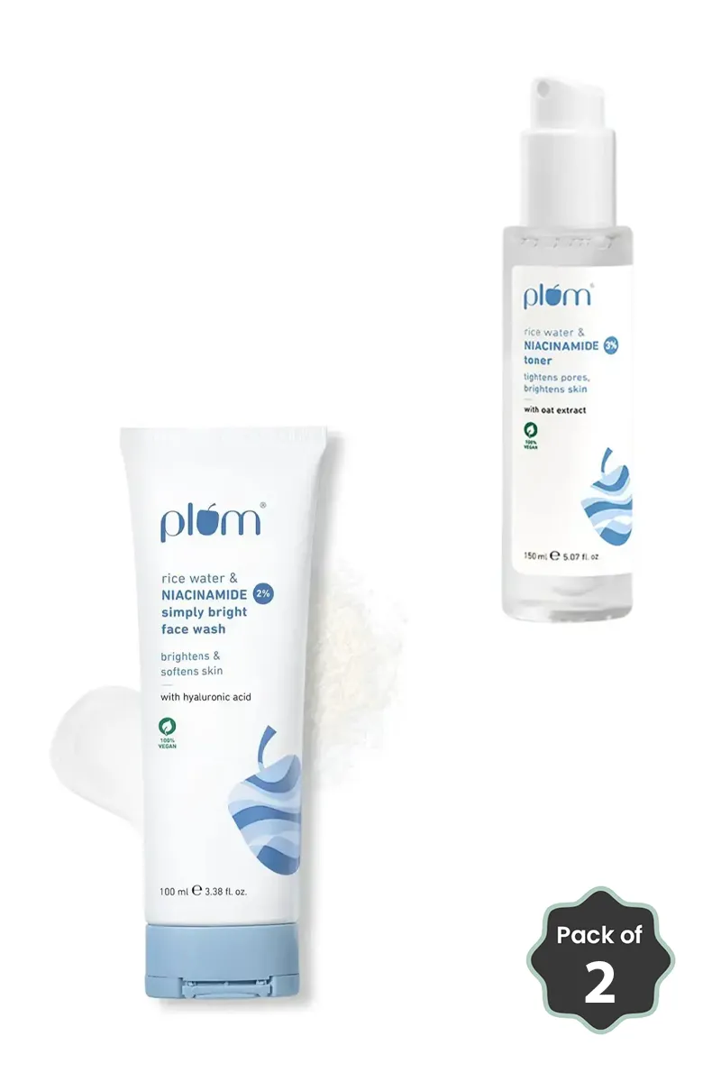 Plum Rice Water & Niacinamide Glow Combo (Face Wash + Toner)