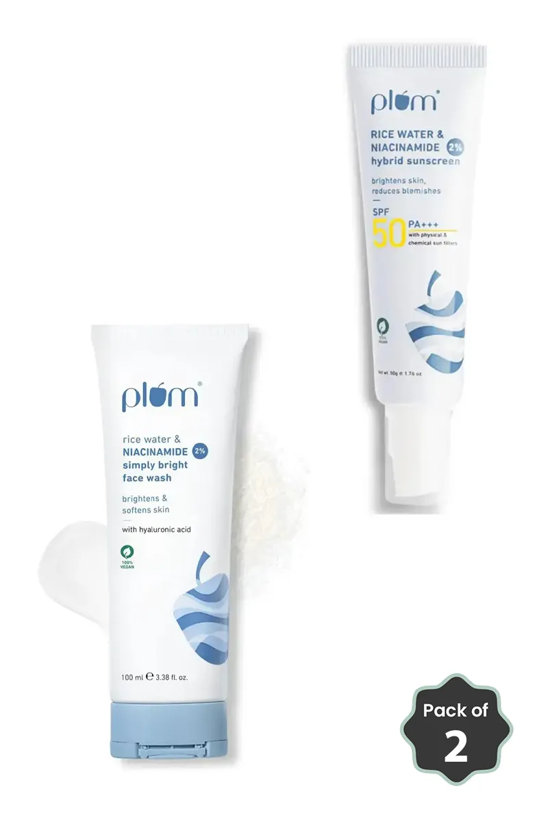 Plum Rice Water & Niacinamide Brightening Combo (Face Wash + Sunscreen)