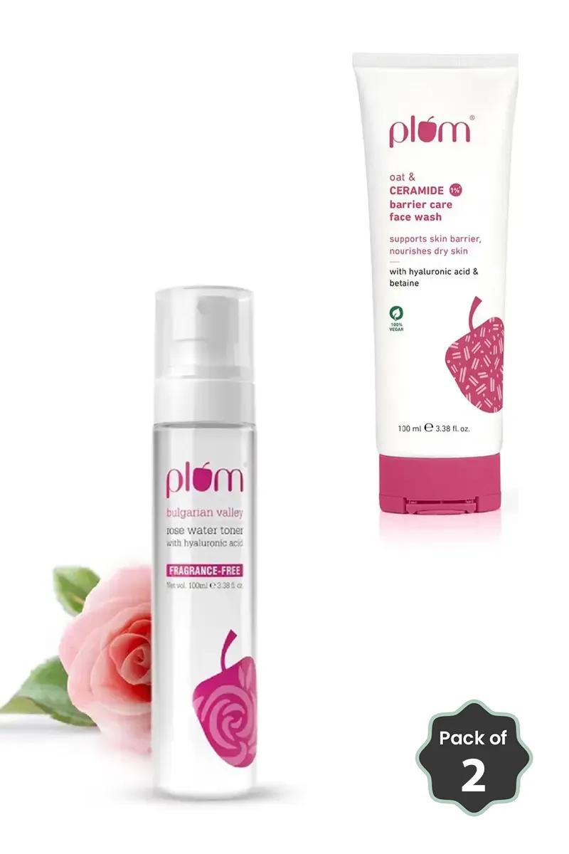 Plum Oat & Ceramide Face Wash + Bulgarian Rose Water Toner Combo 