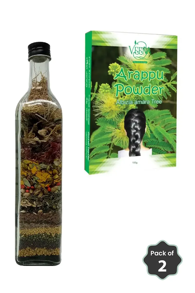 Veena Natural Arappu Hair Wash Powder + 50 Ayurvedic Herbs Hair Oil Mix Combo 2