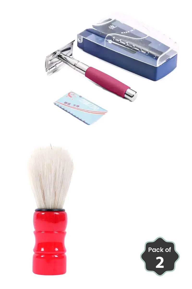 Classic Shaving Razor & Synthetic Nylon Shaving Brush Combo