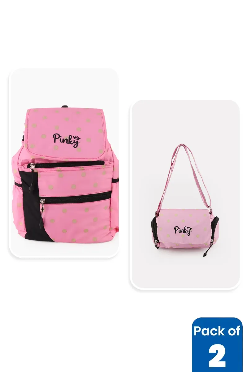 Printed College Backpack & Sling Bag Combo for Girls - 2-Piece SetBGCOMBO00018PIN
