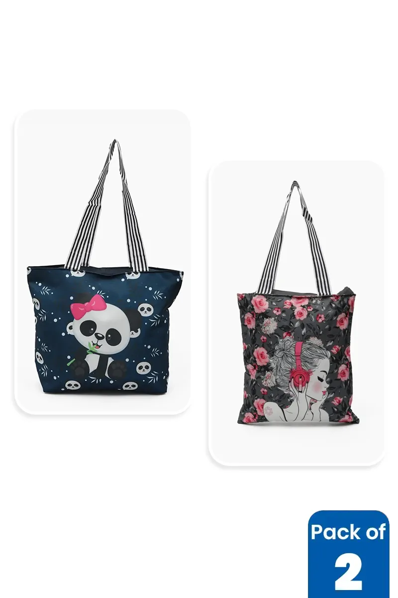 Printed Canvas Shopping Bags for Girls - Pack of 2
