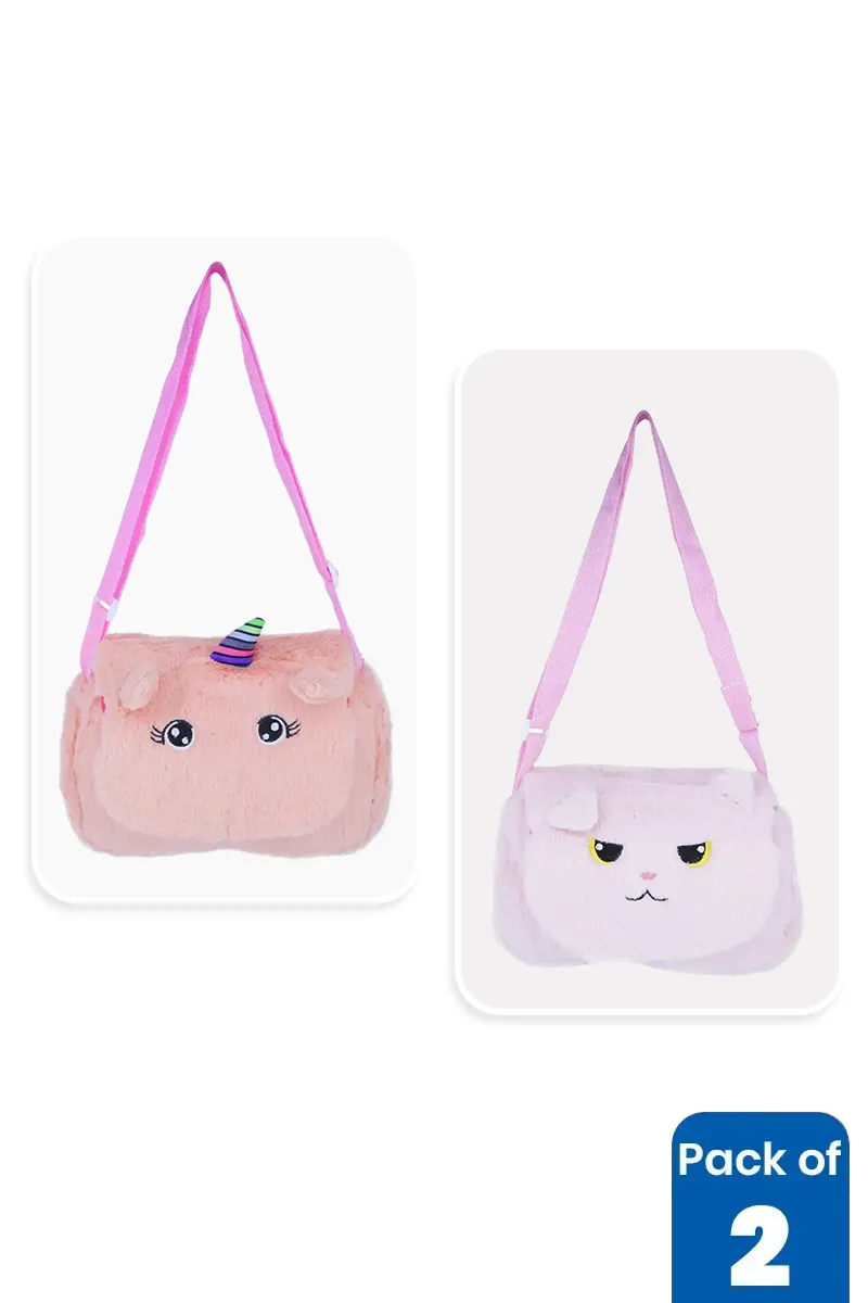 Unicorn & Cat Theme Sling Bags for Girl Kids - Pack of 2