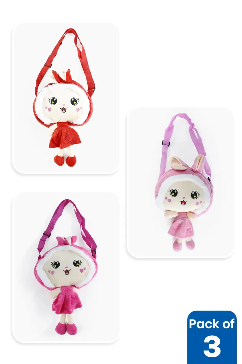 Pack of 3 Doll Shape Sling Bags for Little Girls