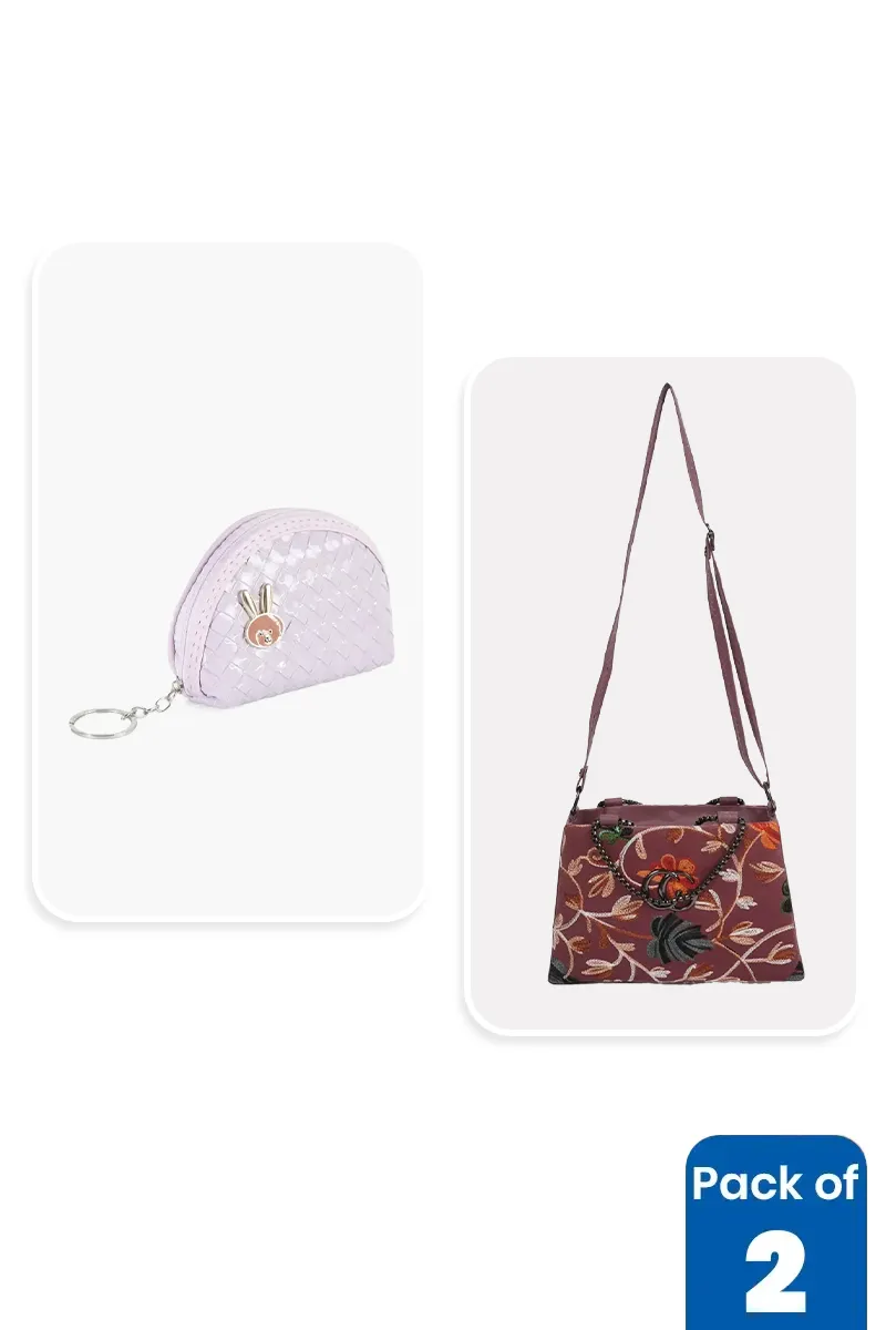 Embroidered Sling Bag & Coin Purse Combo
