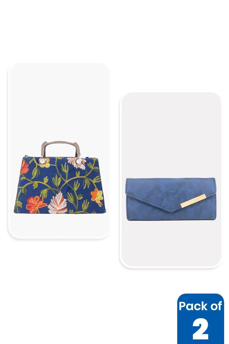 Embroidered Sling Bag & Purse Combo