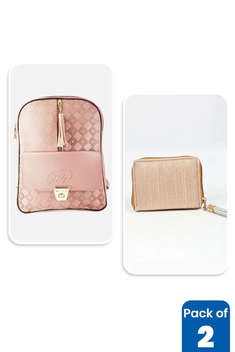 Quilted Backpack & Glitter Purse Combo for Women & Girls