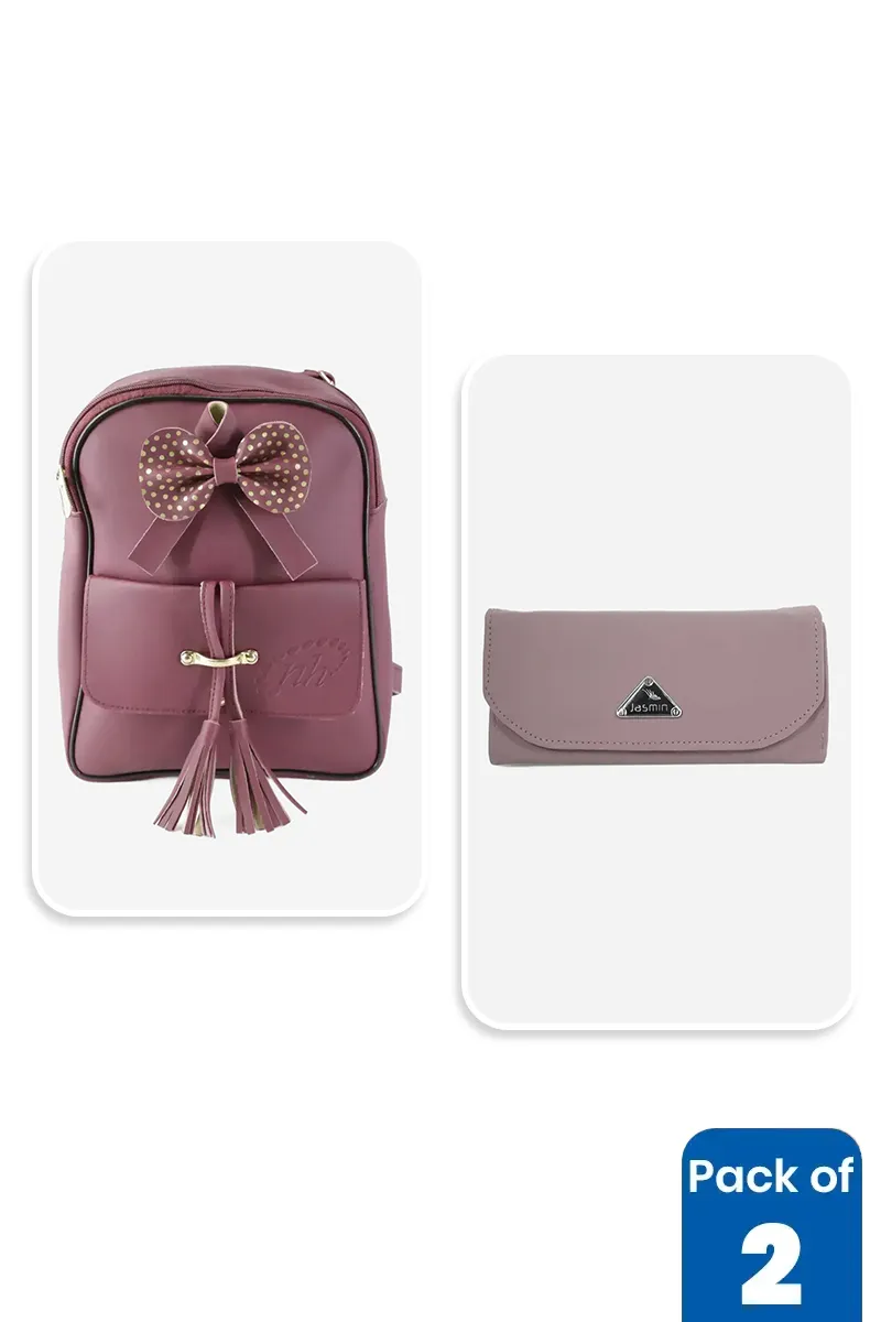 Cute Bow Design Mini Backpack & Purse Combo for Women & Girls