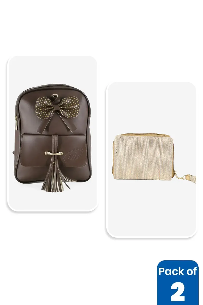 Bow Design Backpack & Purse Combo for Women & Girls