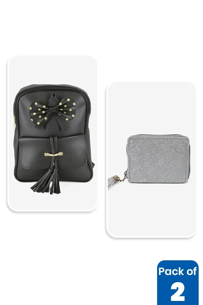 Bow Design Backpack & Purse Combo for Women & Girls