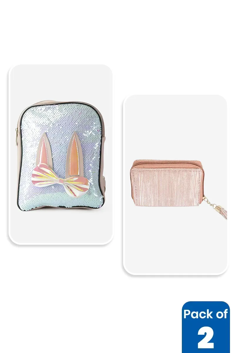 Sequin Bunny Mini Backpack & Glitter Purse Combo for Girls