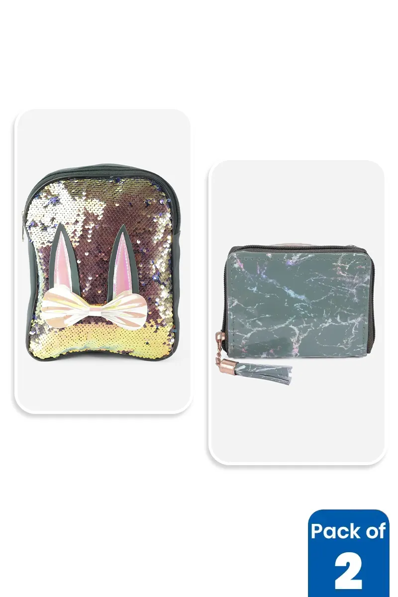 Sequin Bunny Mini Backpack & Purse Combo for Girls