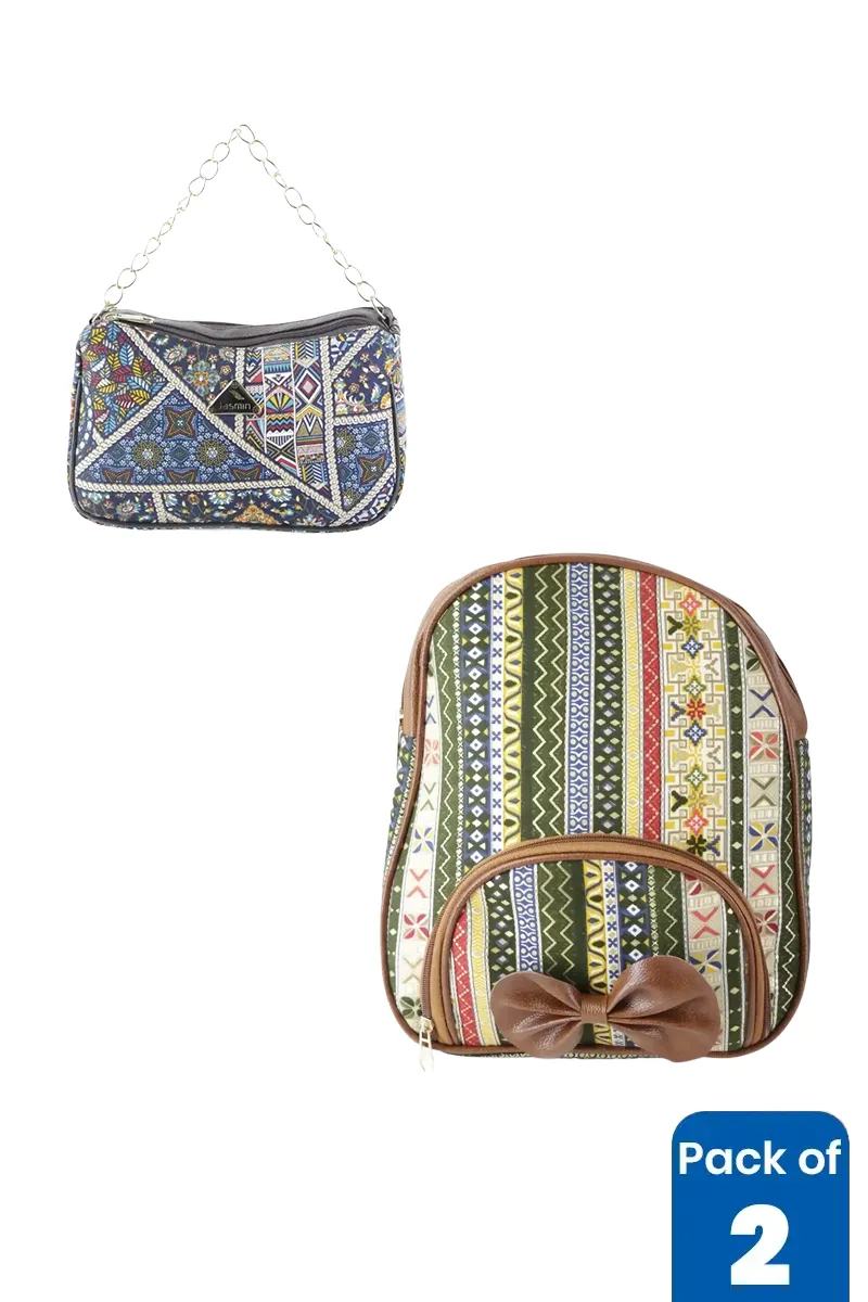 Printed Sling Bag & Mini Backpack Combo for Women & Girls - Pack of 2