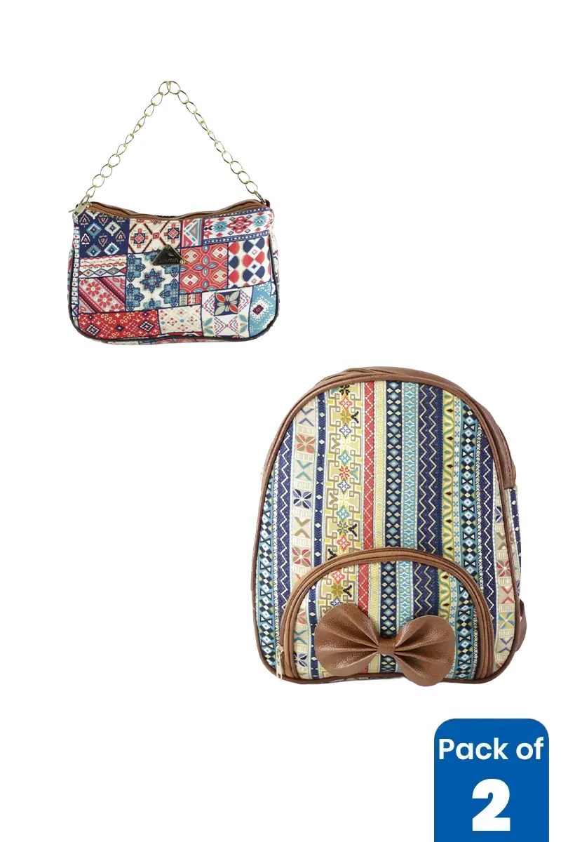 Printed Sling Bag & Mini Backpack Combo for Women & Girls - Pack of 2