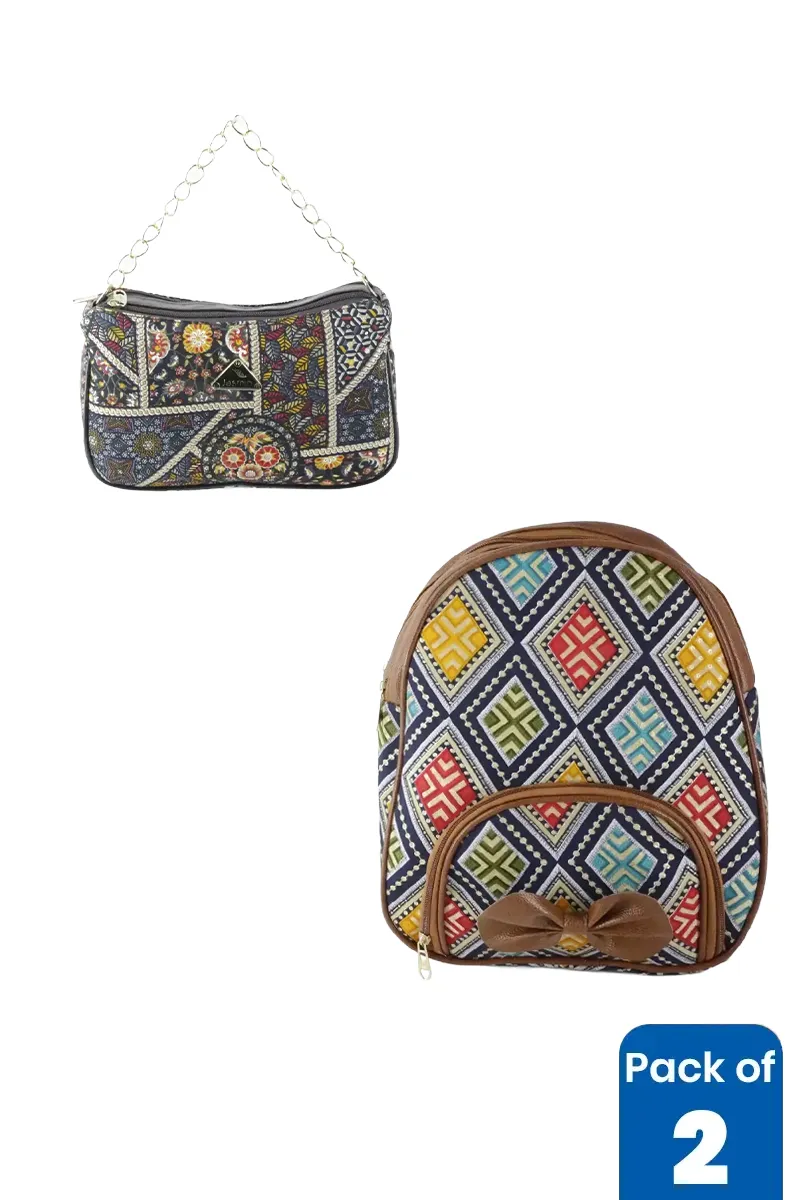 Printed Sling Bag & Mini Backpack Combo for Women & Girls - Pack of 2