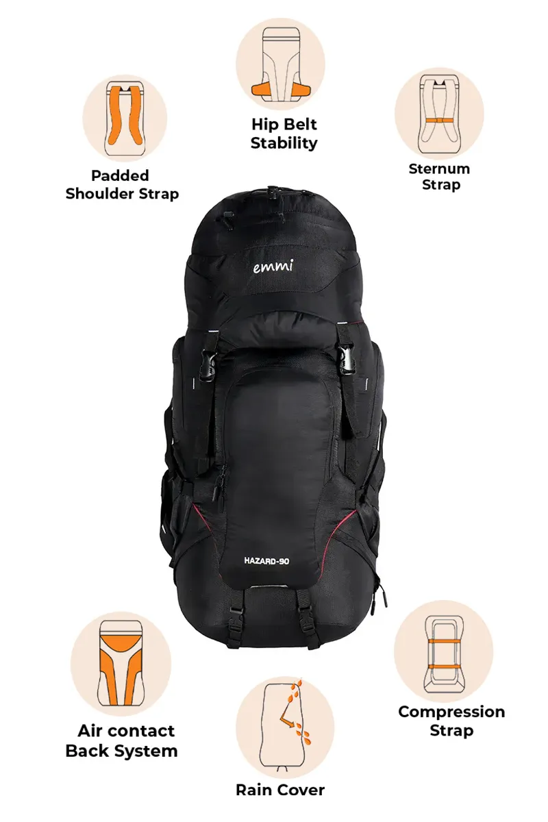Hazard 90 L Rucksack With Rain Cover BGDSRS010BLA