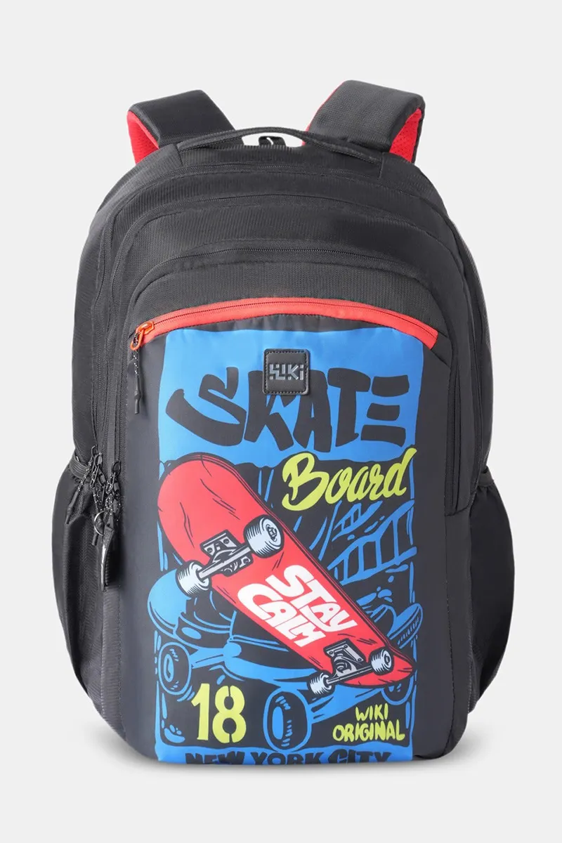 Thryll 40 L Skateboard Printed School Bag with Rain Cover BGDSSCH017BLA