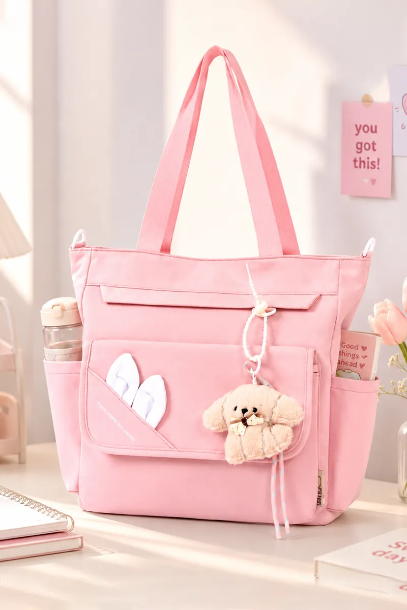 Casual Handbag for Girls with Teddy Keychain
