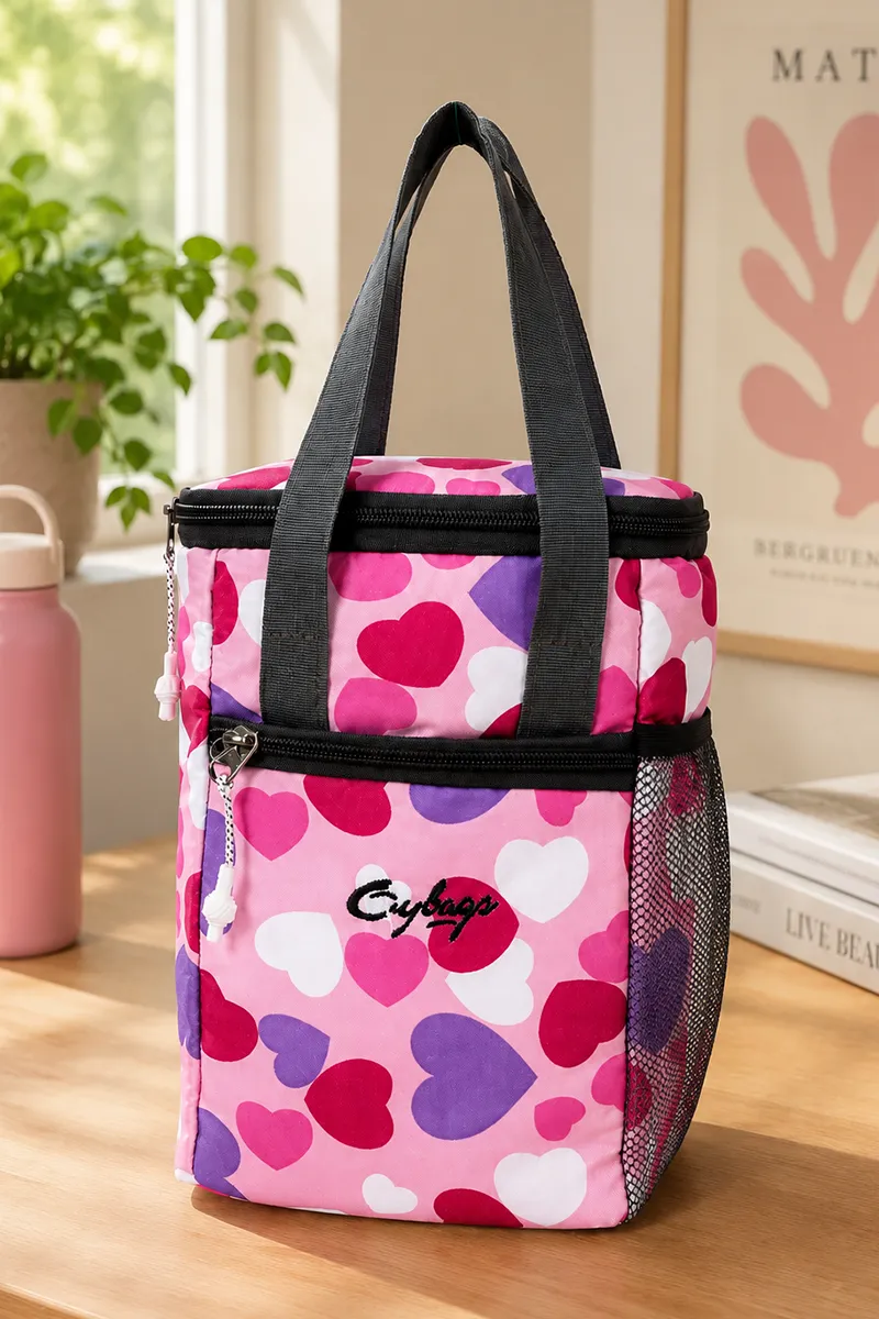 Hearts Printed Insulated Lunch Bag for Unisex