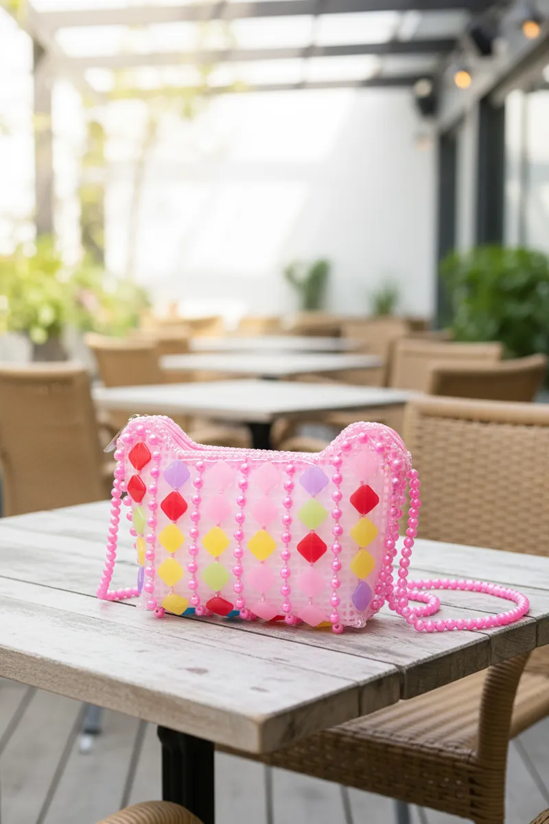 Handmade Fancy Beads Sling Bag for Girls BGS000002BABPIN