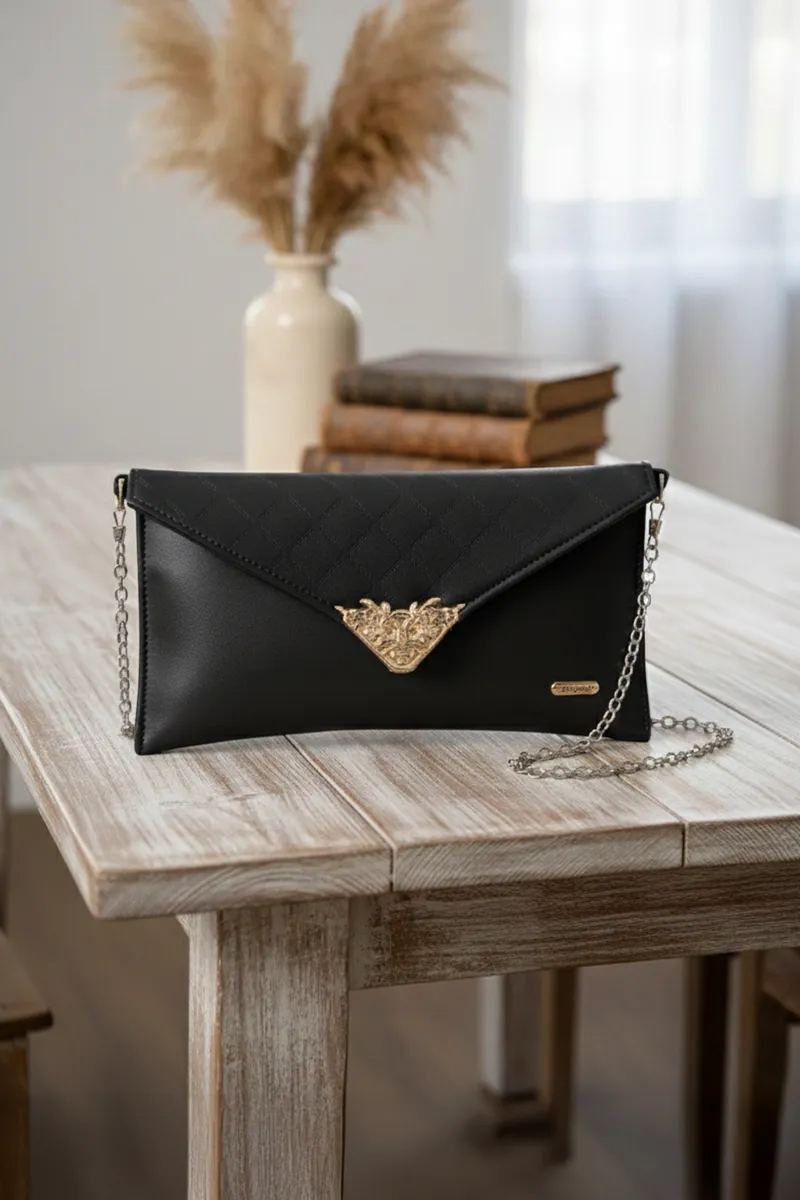 Quilted Envelope Clutch with Chain Strap for Women & Girls