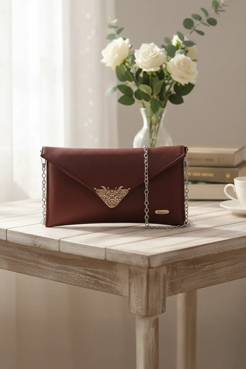 Quilted Envelope Clutch with Chain Strap for Women & Girls BGS000003BRO