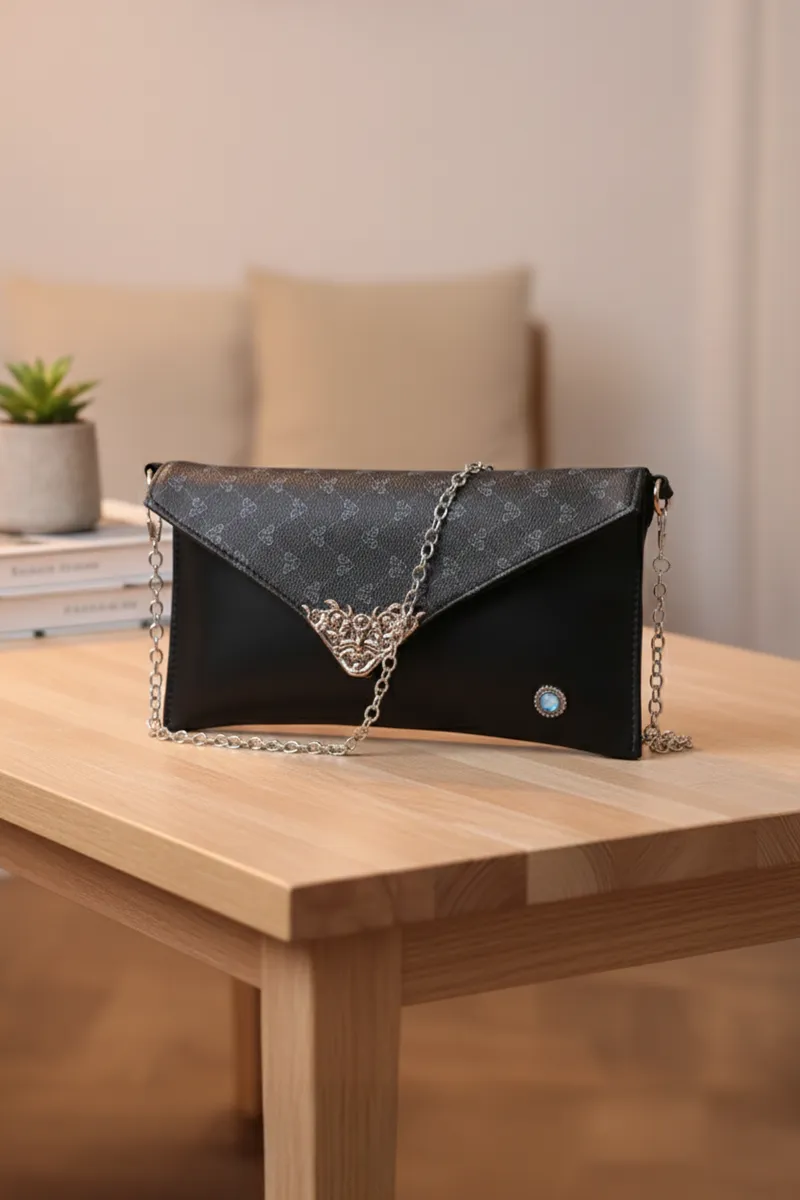 Printed Envelope Clutch with Chain Strap for Women & Girls BGS000004BLA