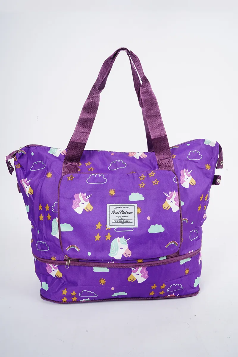 Unicorn Printed Folding Travel Hand Bags for Women BGT000003PUR